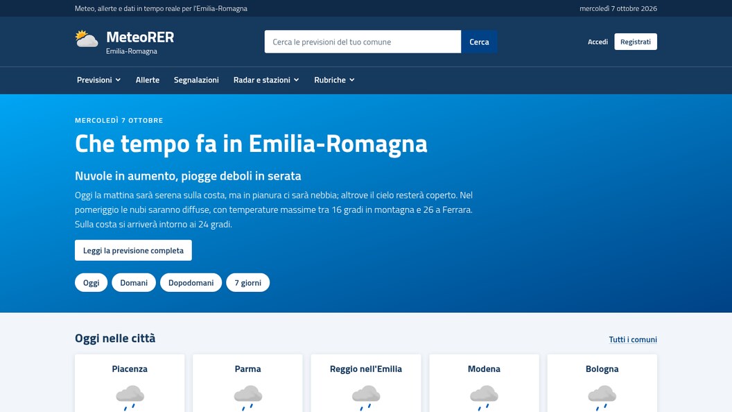 Screenshot di MeteoRER.it